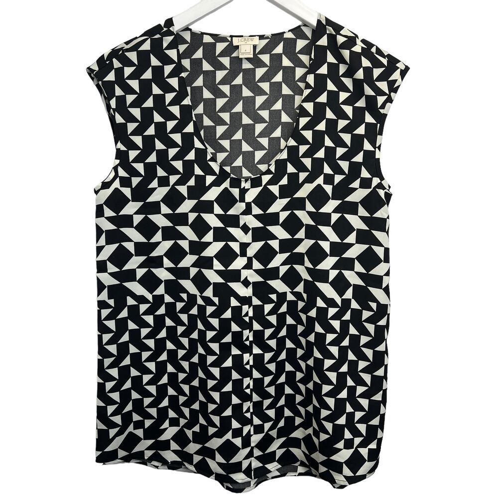 J.Crew Factory Geometric Sleeveless‎ Top Black Cream Size 4 Oversized Loose Fit